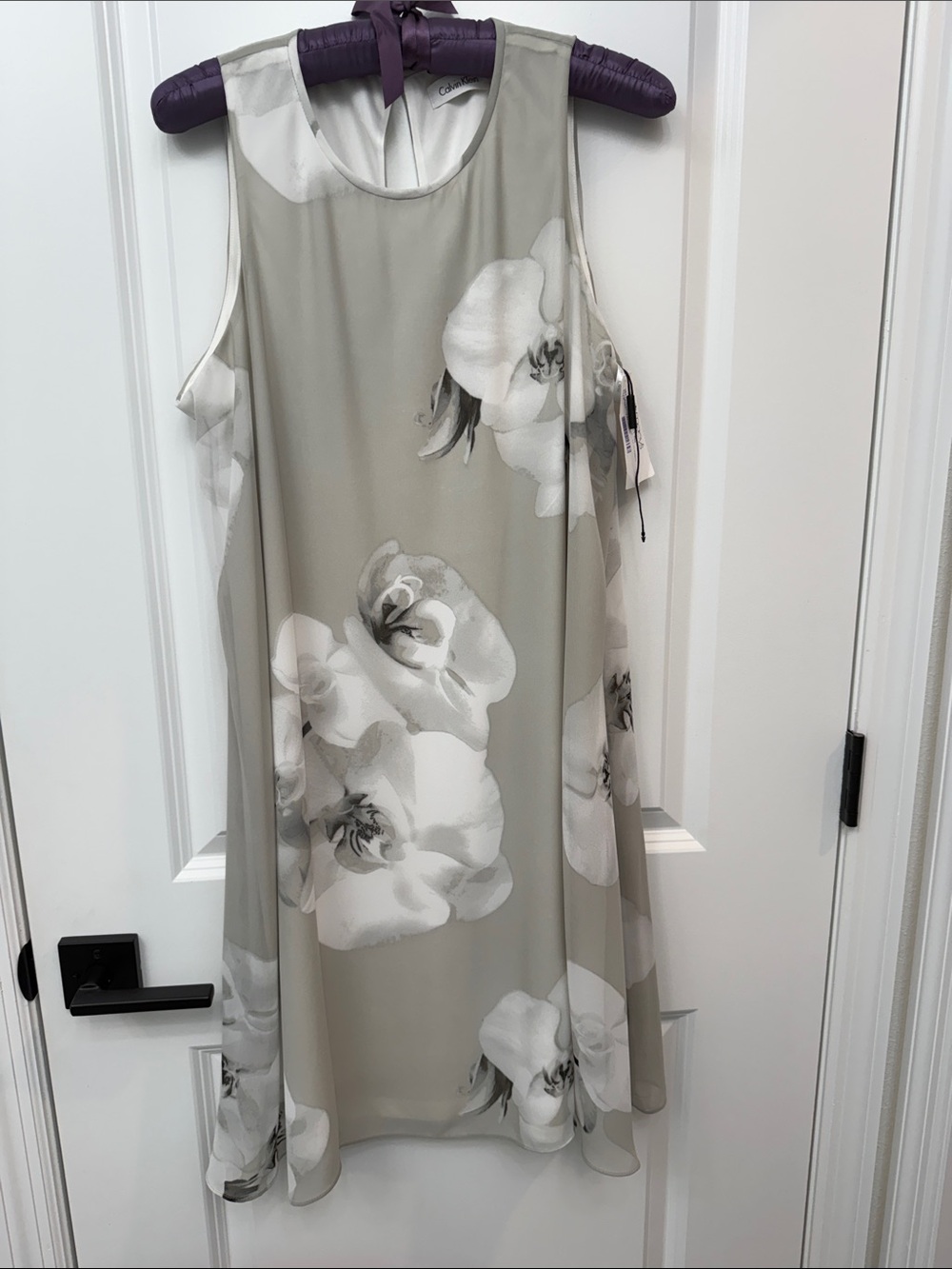Calvin Klein Sleeveless Floral Midi Dress in Taupe and White